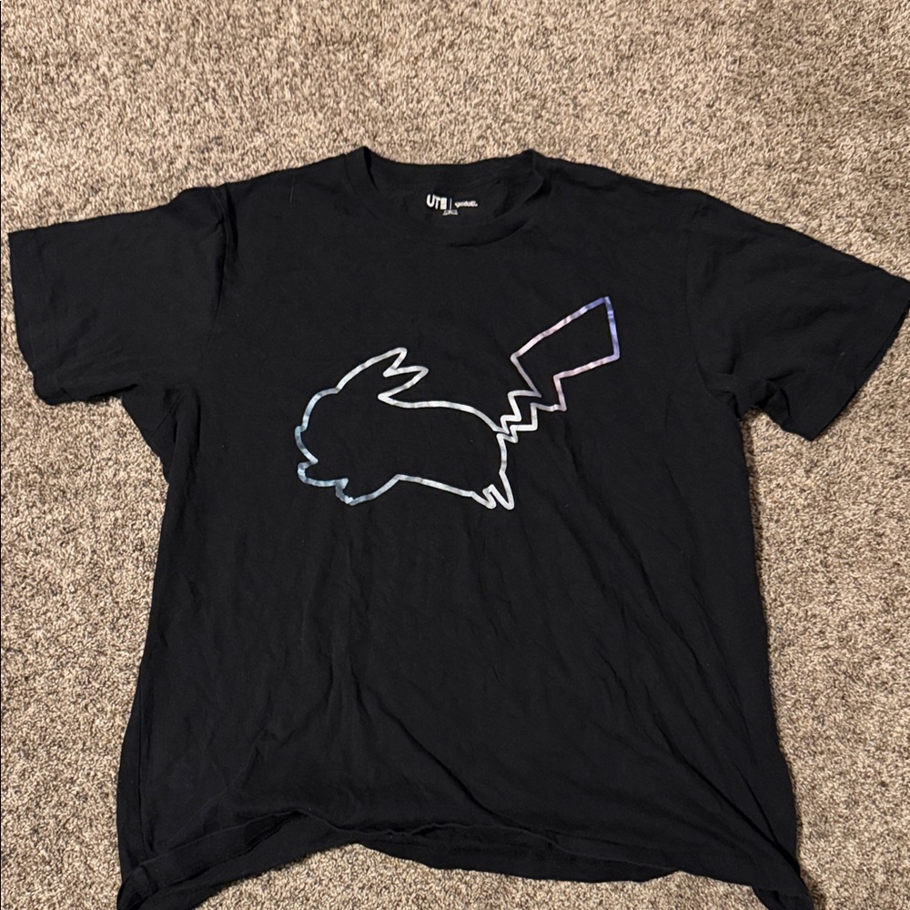 Black Uniqlo Pikachu Outline Pokémon T-Shirt